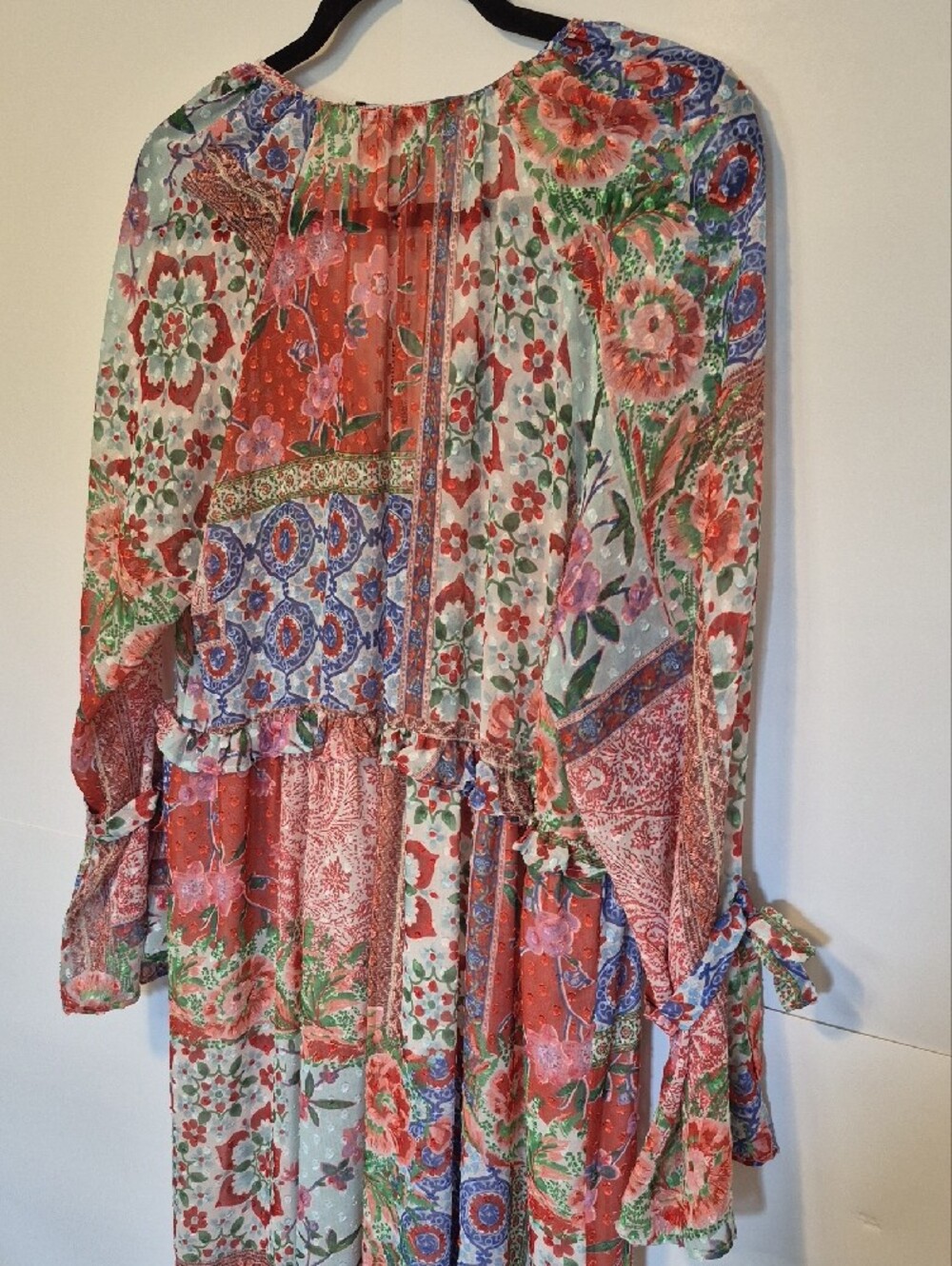 NWT Zara Floral Patchwork Boho Maxi D Multicolor V-Neck Tiered Dress - M - Picture 7 of 14